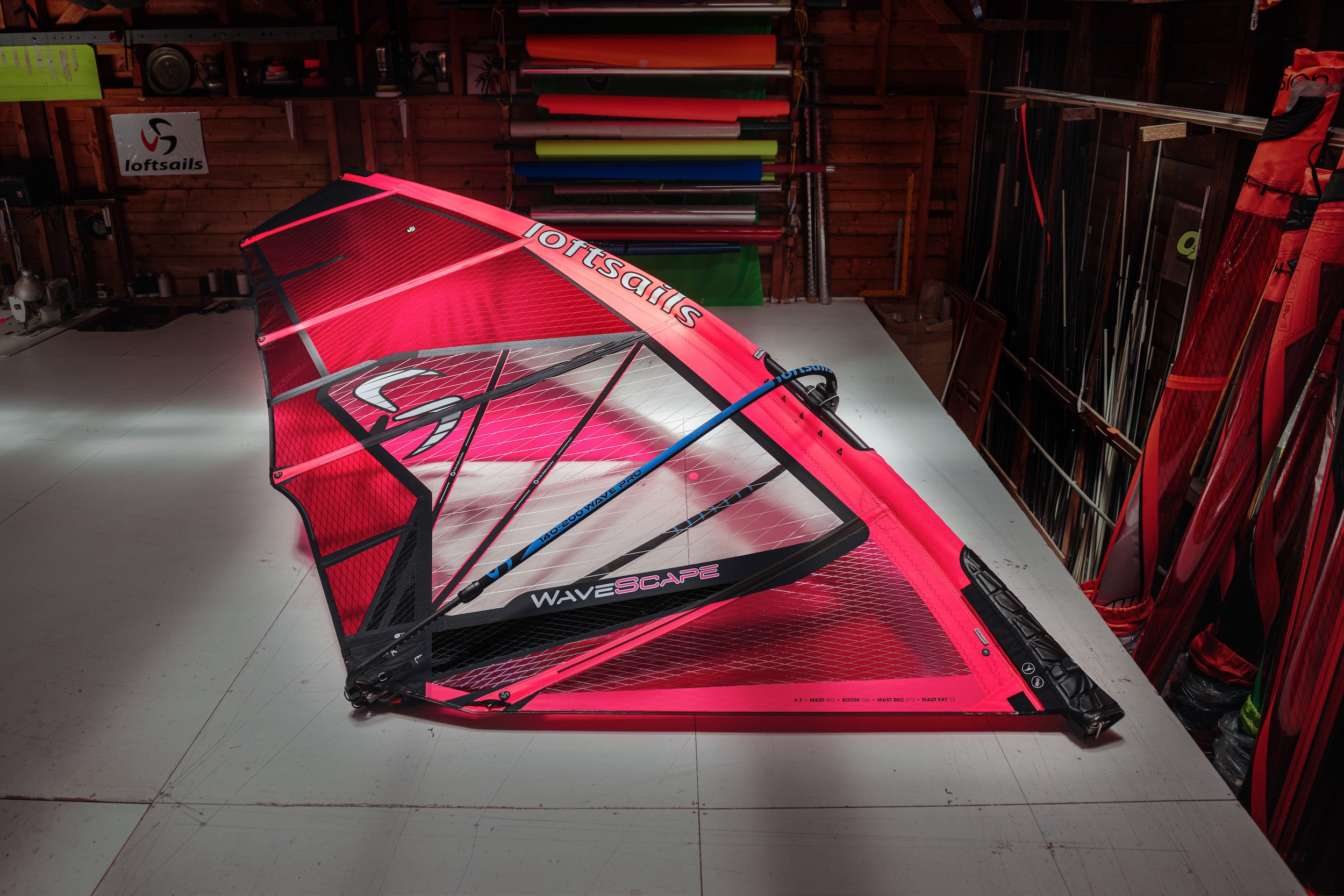 Red and black windsurf sail