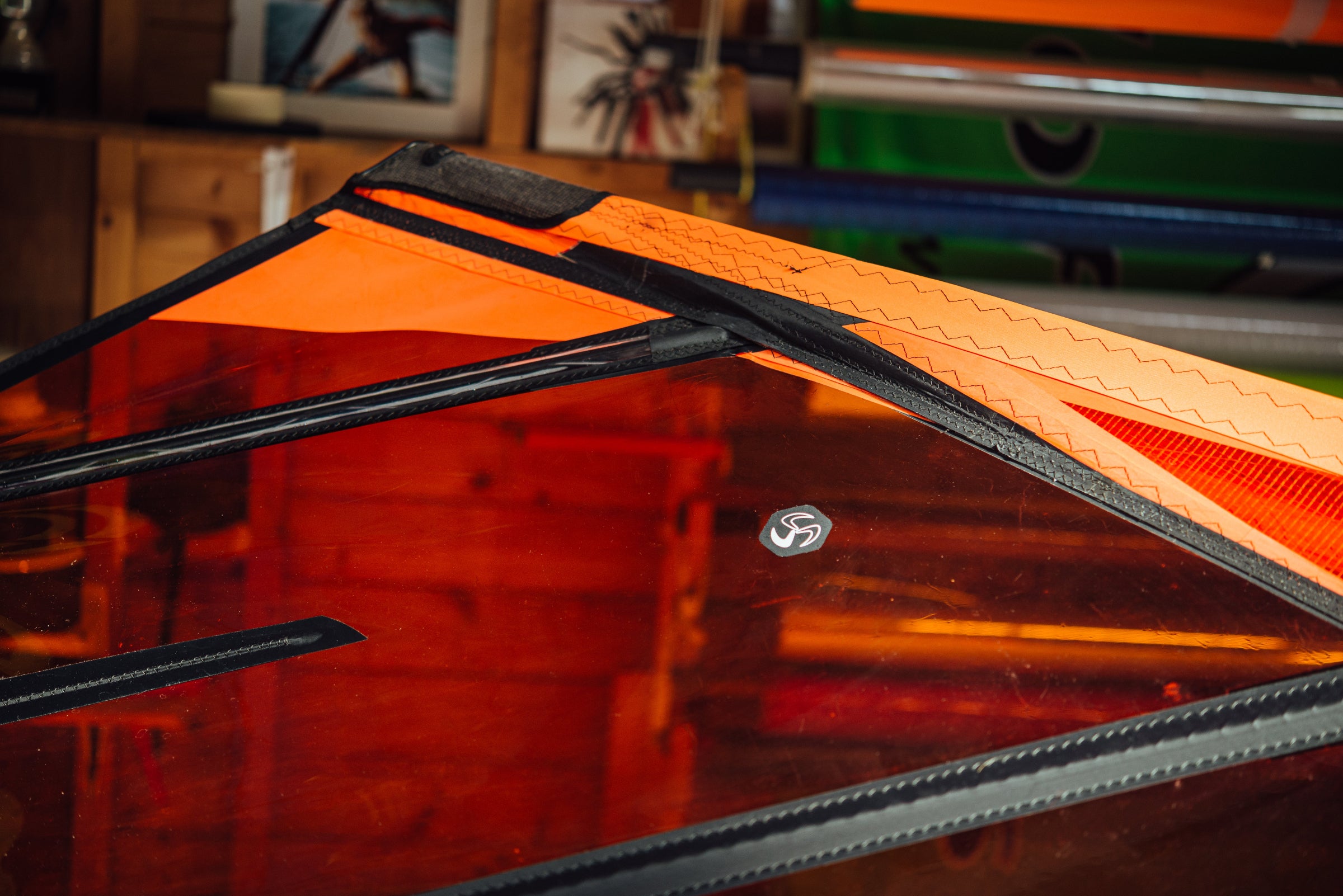 Close-up of a windsurf sail head part